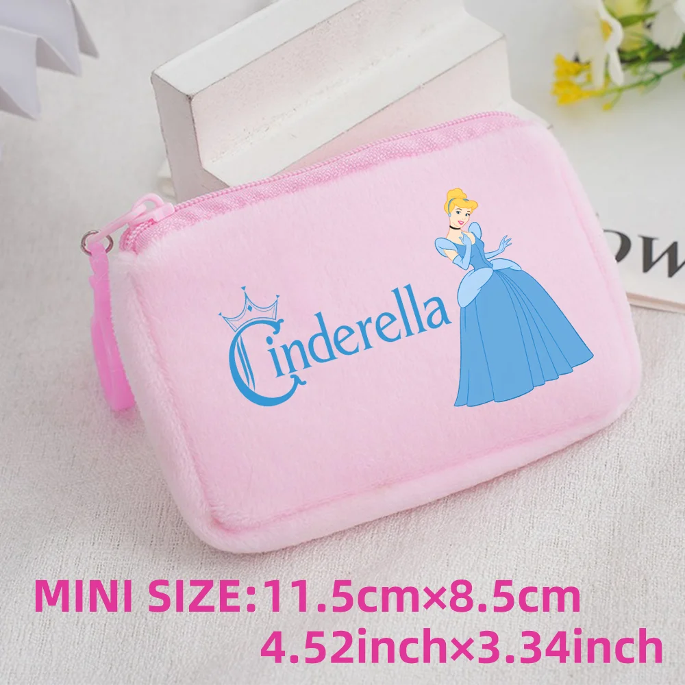 Princess Disney Kids Anime Plush Coin Purse Girls Mini Wallet Printed Moneybag Kawaii Square Portable Storage Bag Birthday Gifts 1pcs-016