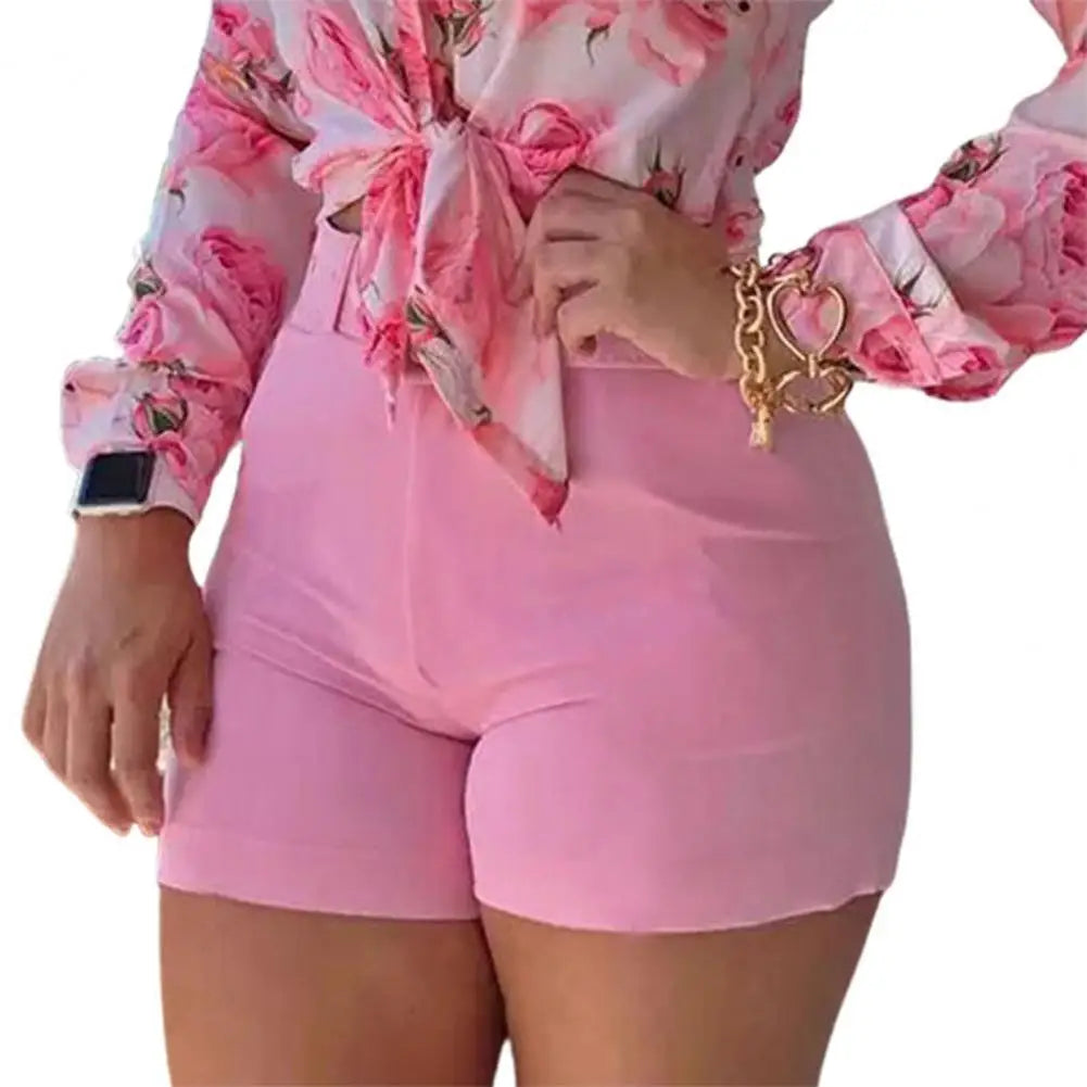 Summer Office Lady Shorts High Waist Solid Color Back Zipper Skinny Hot Pants Fashion Slim Suit A- line Women Shorts Streetwear Pink