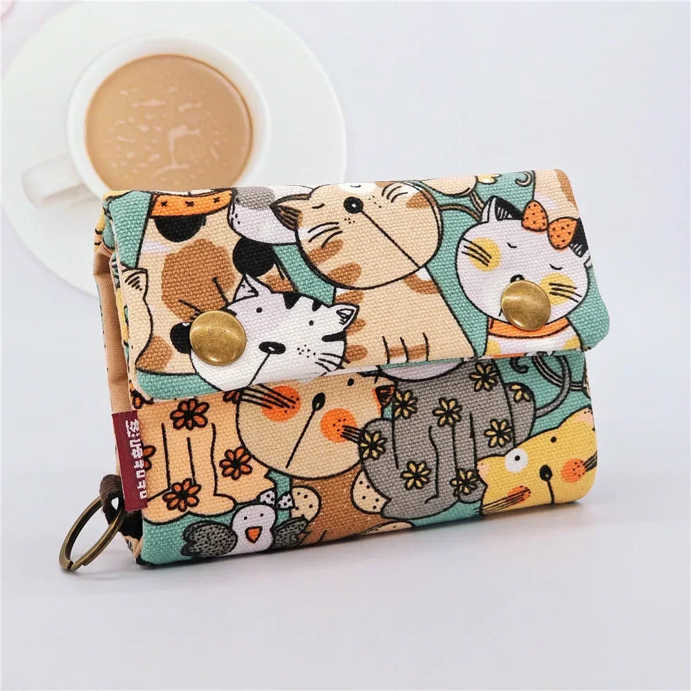 1pcs New Canvas Cartoon Totoro Cat Printed Flower Dog Women Short Wallet Cute Mini Money Key Bag Coin Pocket Purse for Children 1