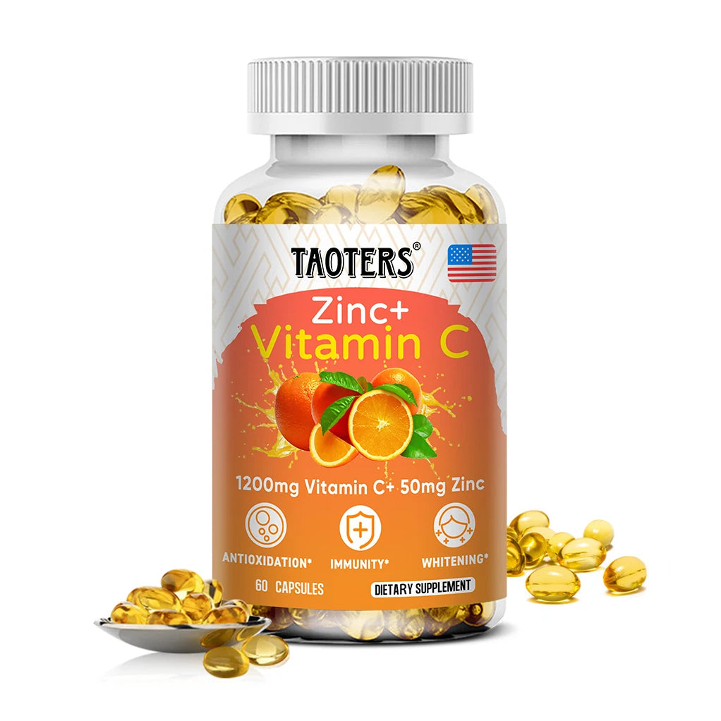 Vitamin C + Zinc Supplement - Antioxidant, Highly Absorbable, Helps Skin Health, Nourishes Skin, Immune Function and Metabolism 60 count-1 bottle United States