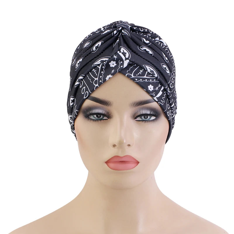 New Women Print Flower Knot Cancer Ruffle Chemo Hat Beanie scarf Turban Head Wrap Knitted Cap Hair Loss Accessories