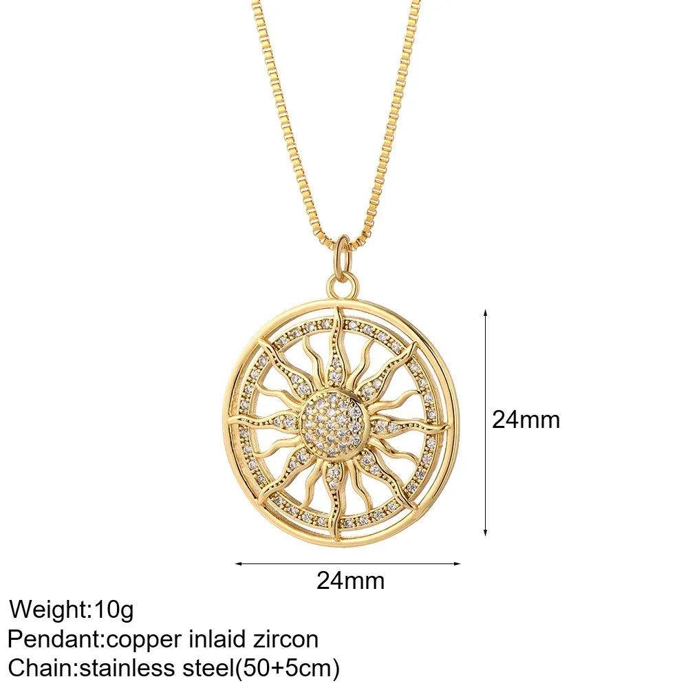 Heart Evil Blue Eye Sun Necklace for Women Cute Dog Bee Elephant Gold Color Pendant Woman's Collars Long Stainless Steel Chains NK008G4AC220047G7