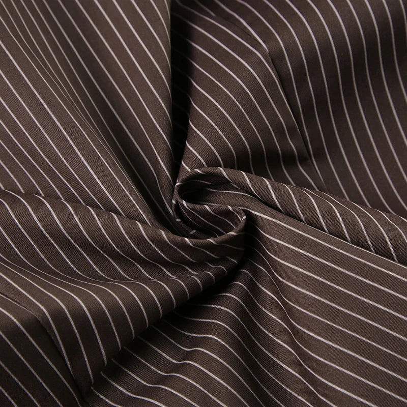 New Women Striped Shirt Casual Turn Down Collar Flare Sleeve Slim Fit Button Up Blouse Minimalist Aesthetic