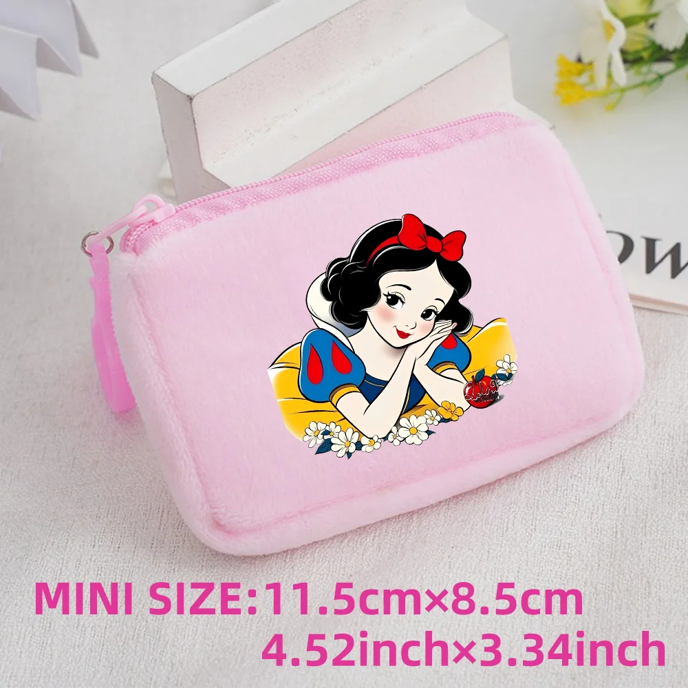 Princess Disney Kids Anime Plush Coin Purse Girls Mini Wallet Printed Moneybag Kawaii Square Portable Storage Bag Birthday Gifts 1pcs-011
