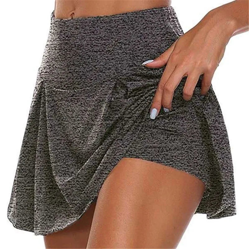 Summer Women Sprints Tennis Dance Fitness Short Skirts Quick Drying Solid Female Lining High Waist Mini Skirts Shorts DF4987 gray