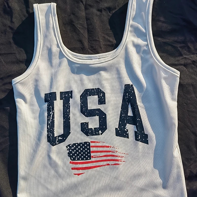 Y2k USA Crop Top Harajuku Women Letter Print T-Shirts Slim Retro Fashion Grunge Vintage Tee Streetwear Aesthetic Clothing Sexy