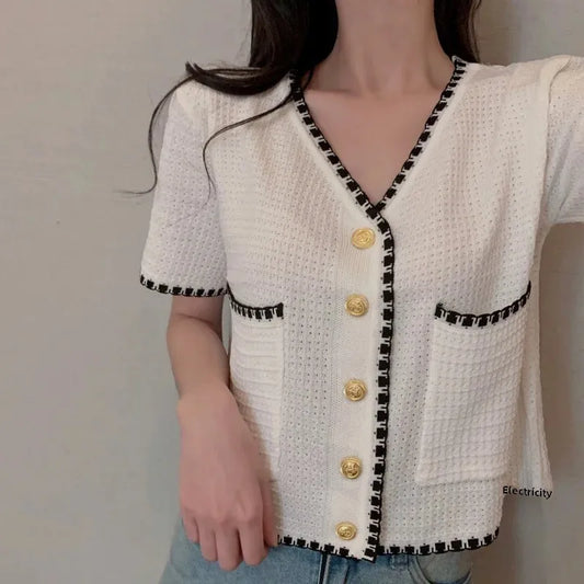 Plus Size Knitted Short Sleeve Open Cardigan for Women Elegant Slimming Style Summer Thin Material Big Size Fashionable