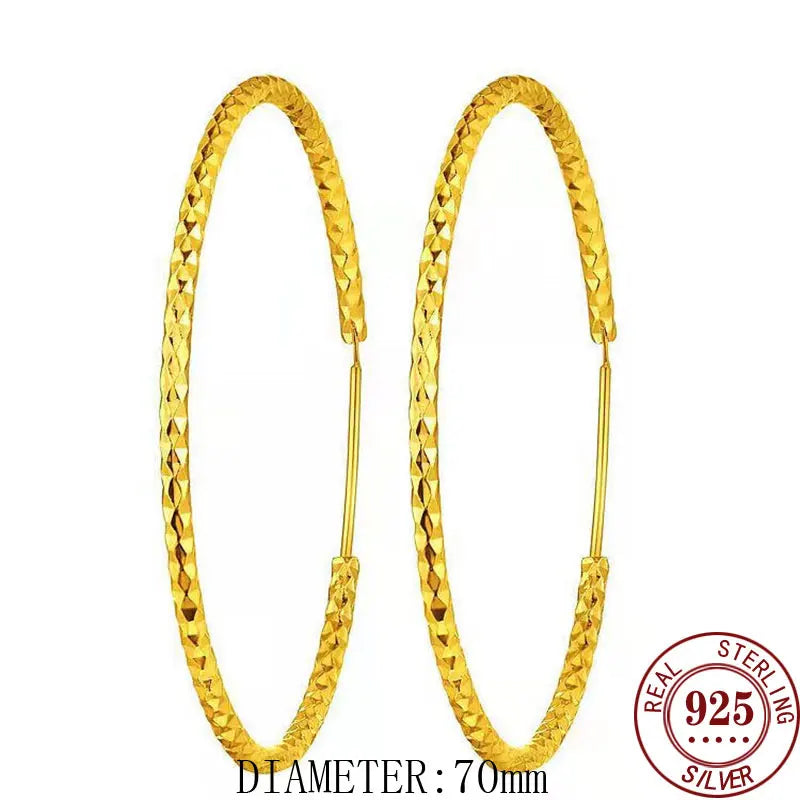 Senlissi - New Fashion 18k Gold Plated 925 Sterling Silver Women's Hoop Earrings 2.0mm Fashion Earring Rose Gold Cерьги Kольца 0 18K GOLD 70mm