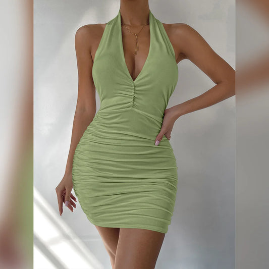 Sexy Deep V Evening Party Sleeveless Backlss Dress 2024 Summer Short White Halter Dresses Women Tight Club Mini Dress Clubwear