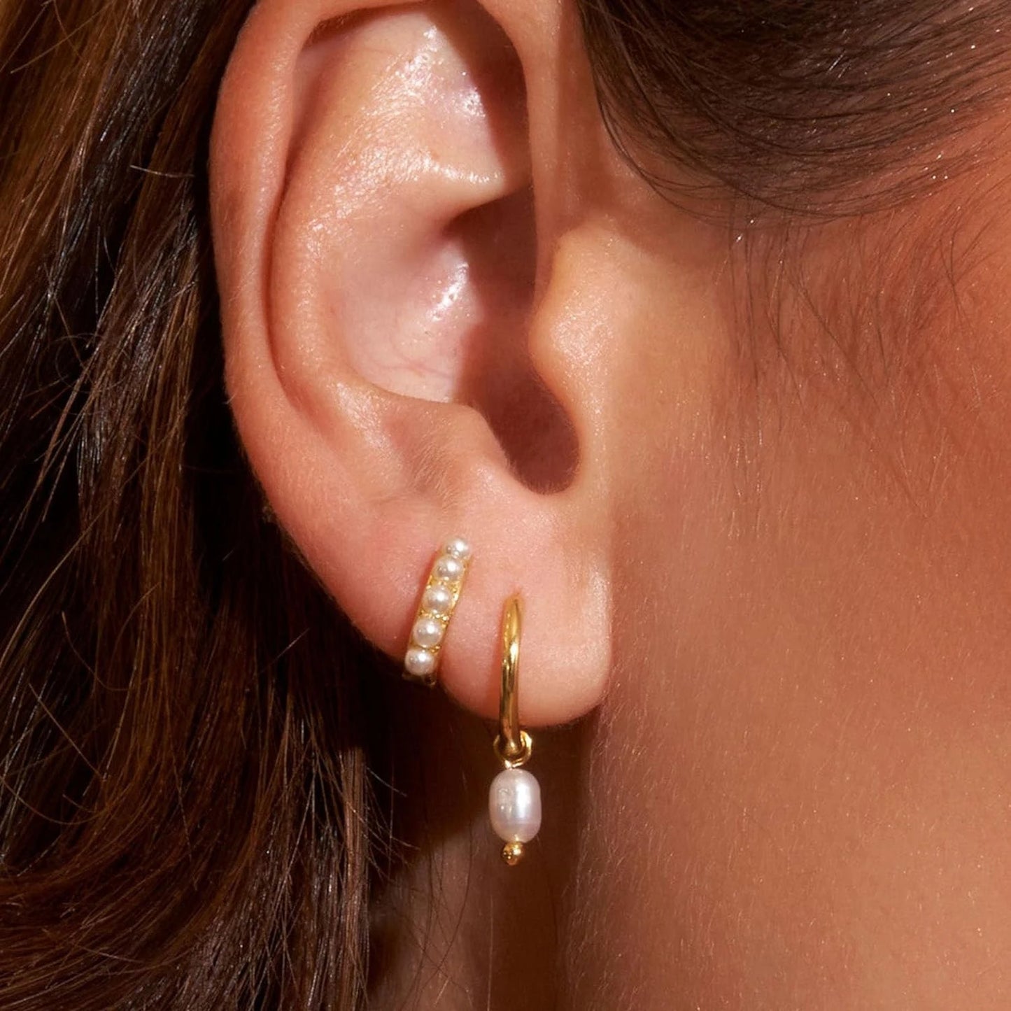 2 Pair/Set Fashion Stainless Steel Imitation Pearls Dangle Hoop Earrings for Women Dainty 18k Gold Plated Hoops Vintage Jewelry