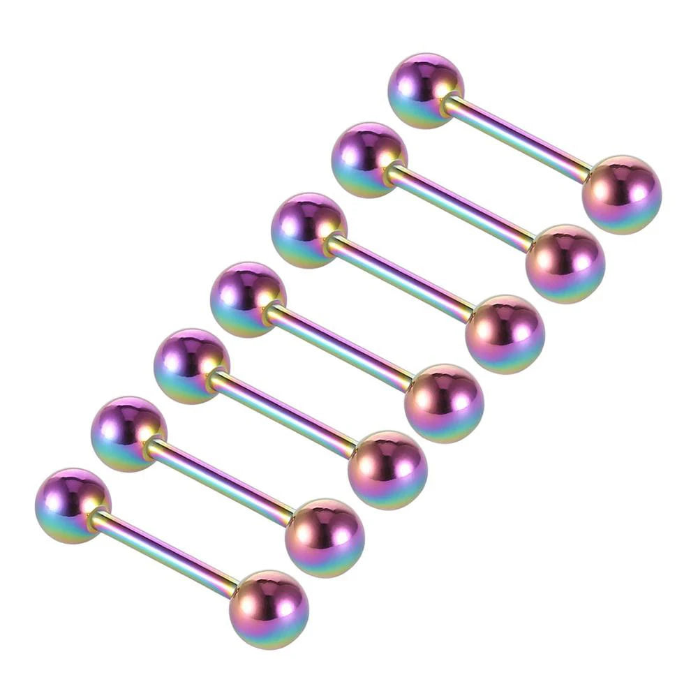 7pcs/lot Titanium Plated Piercing Tongue Rings Bars Girls 14G Tongue Piercing Barbells Stainless Steel Body Jewelry SD84 Badiee Stylez
