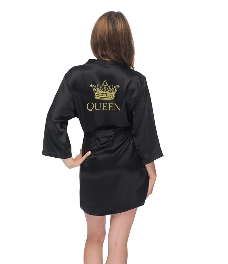King And Queen Satin Robes Set Couple Couples Robes Mr. And Mrs. Kimono for Bride Kimonos Mr and Mrs Personalized Robes women-black QUEEN