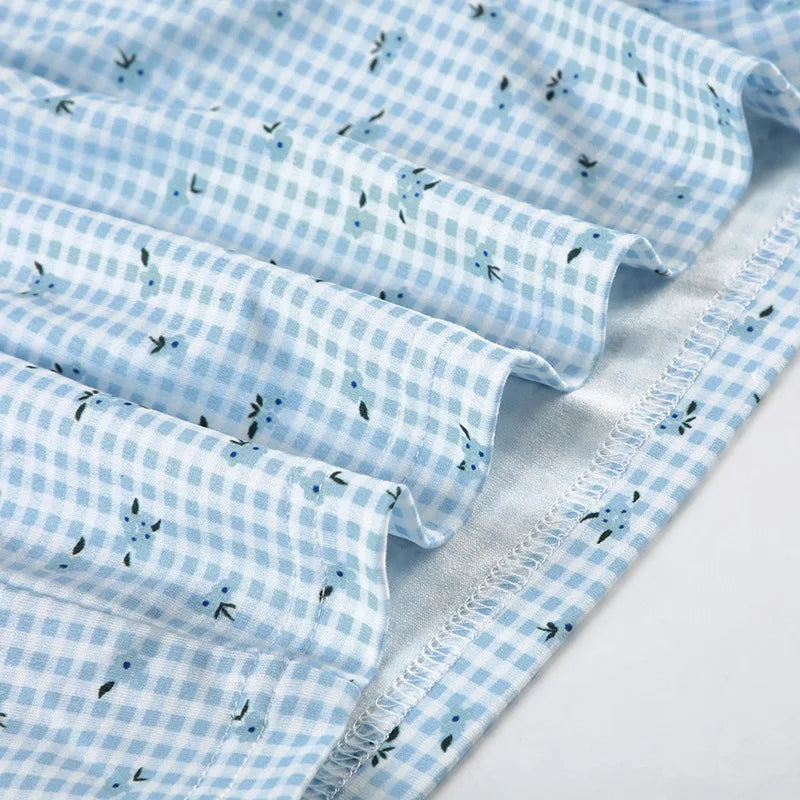 Combhasaki Women Summer Y2K 2Piece Pajamas Loungewear Set Plaid Floral Print Button Camisole Crop Tops +Elastic Low Waist Shorts