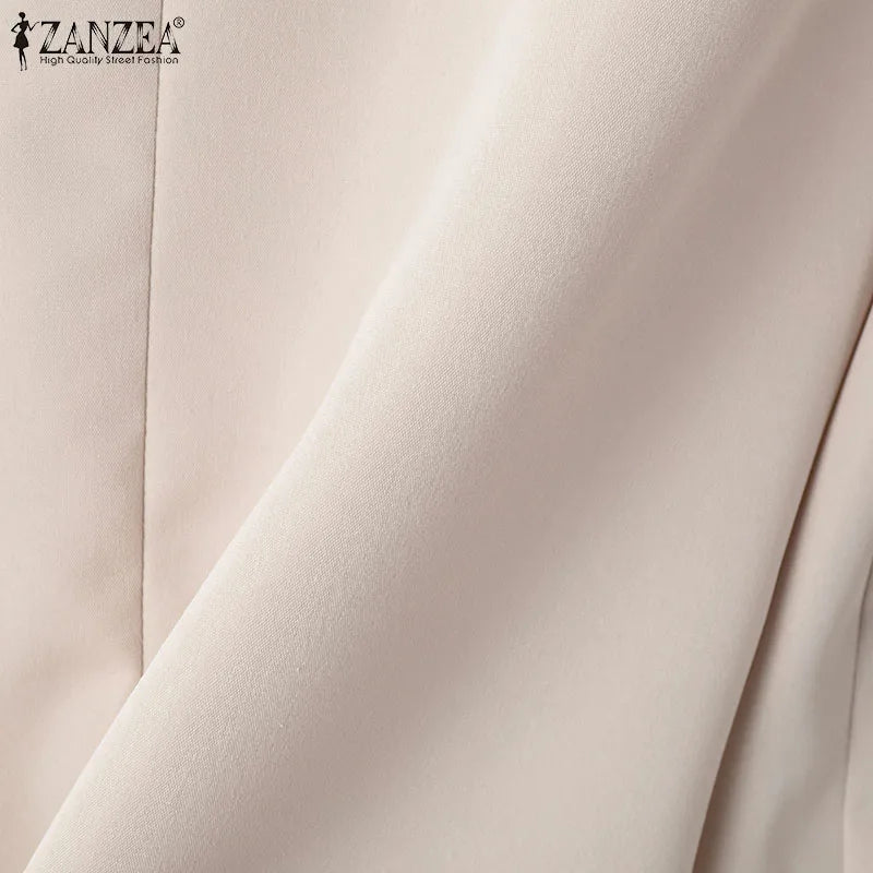 ZANZEA Korean Fashion Blazer Tops 2pcs Suits Autumn 2024 Solid Color Women Elegant Pant Sets Trousers Commute Blazer Suits