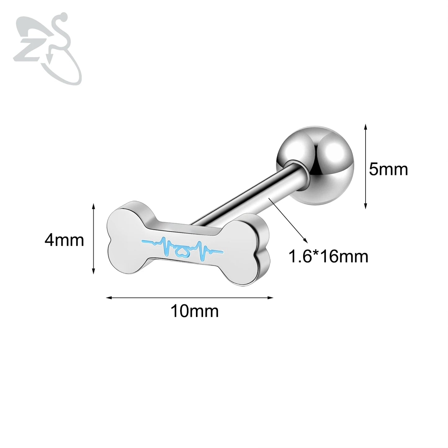 ZS 1 Piece 14G Stainless Steel Tongue Piercing Ring Colorful Butterfly Bone Tongues Stud Punk Skull Snake Body Piercings Jewelry Style 6-Blue