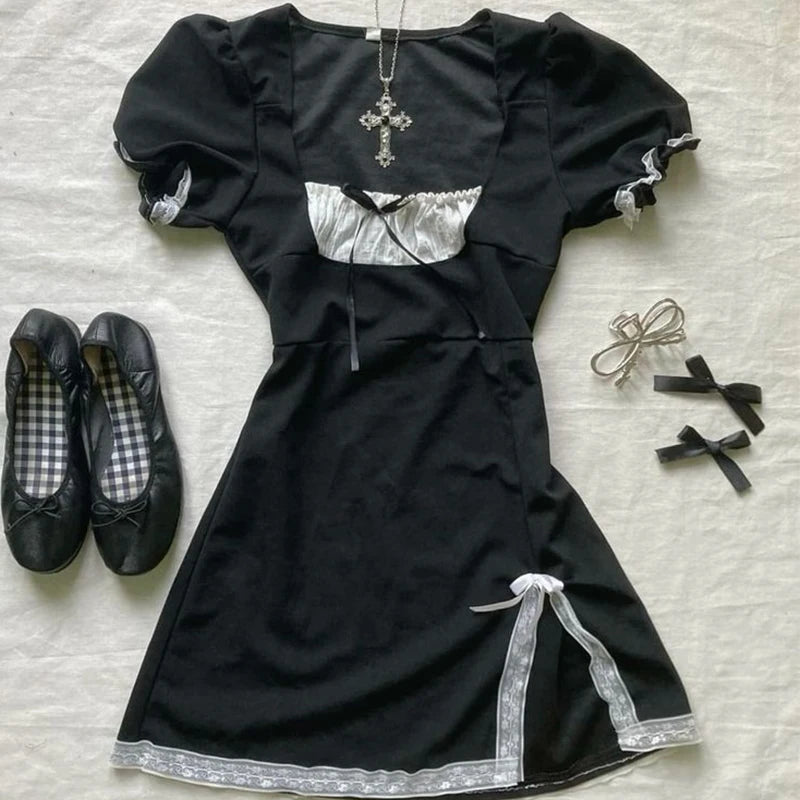 Y2k Clothes White Mini Dress Woman Clothing Gothic Dress Harajuku Party Dresses Graphic Rock Punk Goth Emo Short Women's Summer Dark Grey
