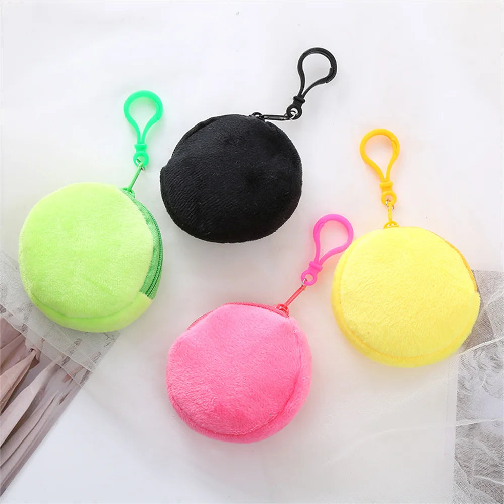 Solid Plush Round Coin Purse Women's Cute Wallet ID Card Bag Keychain Minimalist Coin Bag Kawaii Wallets for Women Gift