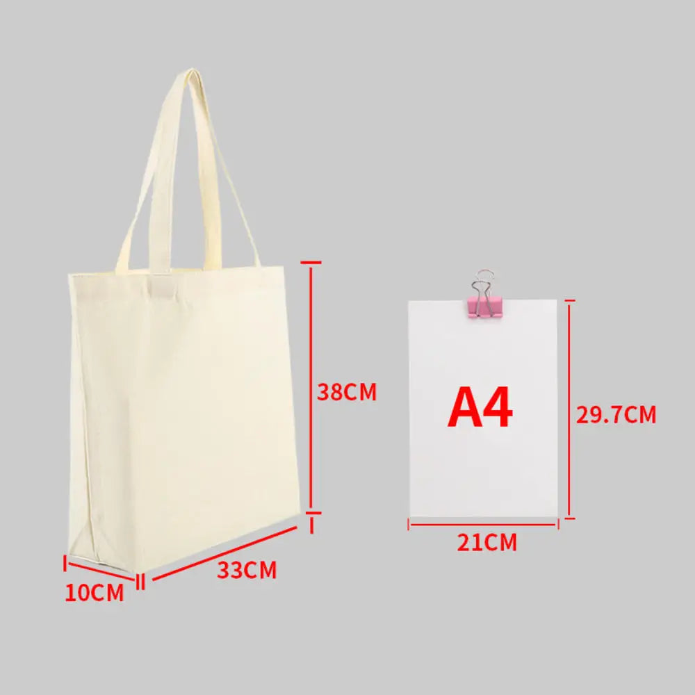 ISKYBOB Large Capacity Canvas Shoulder Bag Handbag Folding Eco Cotton Tote Bags Reusable DIY Painted Shopping Bag Grocery Bag A-Beige-33x38x10cm