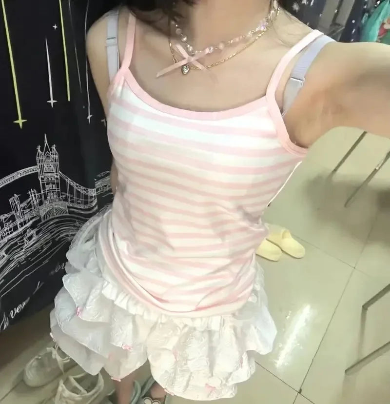 Summer Pink Ropa Mujer Crop Tops Women Clothing Kawaii Sexy 2024 Y2k Tanks Fashion Striped Sweet Vest Slim Fit Sleeveless Camis