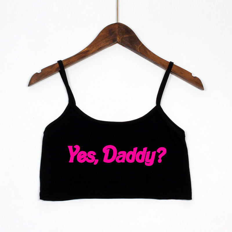 YES DADDY Pink Letters Print Summer Women's Crop Top Sexy Elastic Cotton Camis Sleeveless Short Tank Top Bar Tops Women