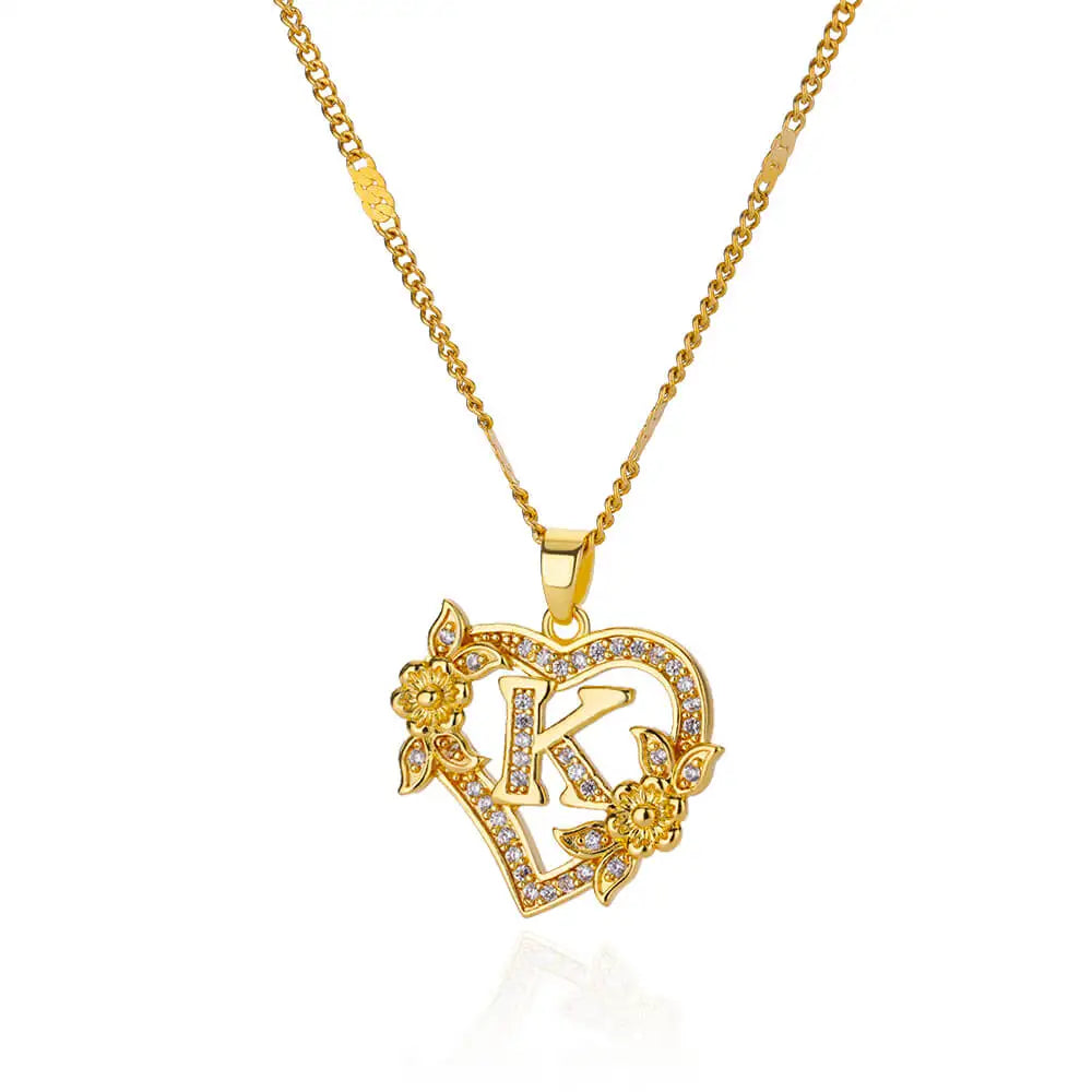 Zircon Flower Heart Initials Necklaces For Women Stainless Steel Heart Lover Gold Color Letter Chain Collar Necklace Jewelry K CHINA