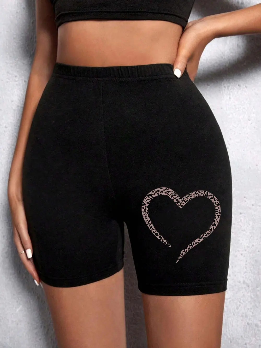 Summer Woman Tight Shorts Leopard Heart And Love Letter Graphic Print Fitness Short Pantssexy Soft Stretch Female Sport Swear Badiee Stylez