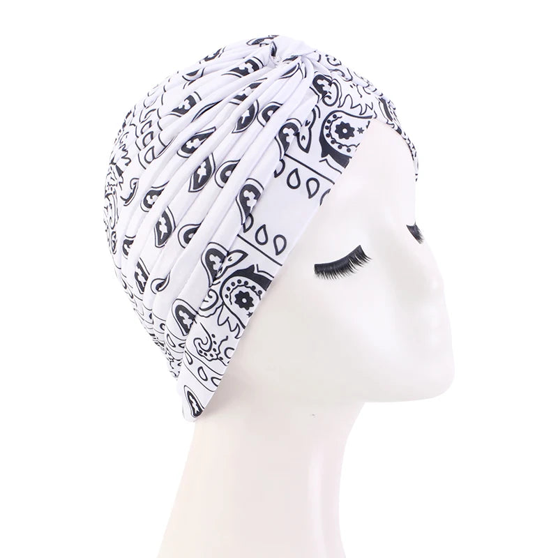 New Women Print Flower Knot Cancer Ruffle Chemo Hat Beanie scarf Turban Head Wrap Knitted Cap Hair Loss Accessories