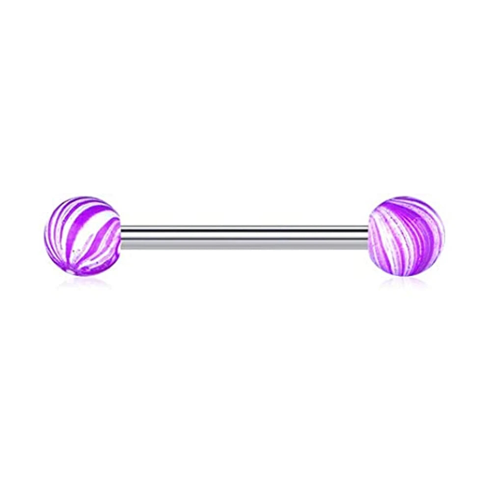 1PCS/4PCS Nipple Tongue Rings Straight Barbell 14G Stainless Steel Belly Button Rings Nipplerings Body Piercing Jewelry Purple 1PC D 1.6x16x5-8mm