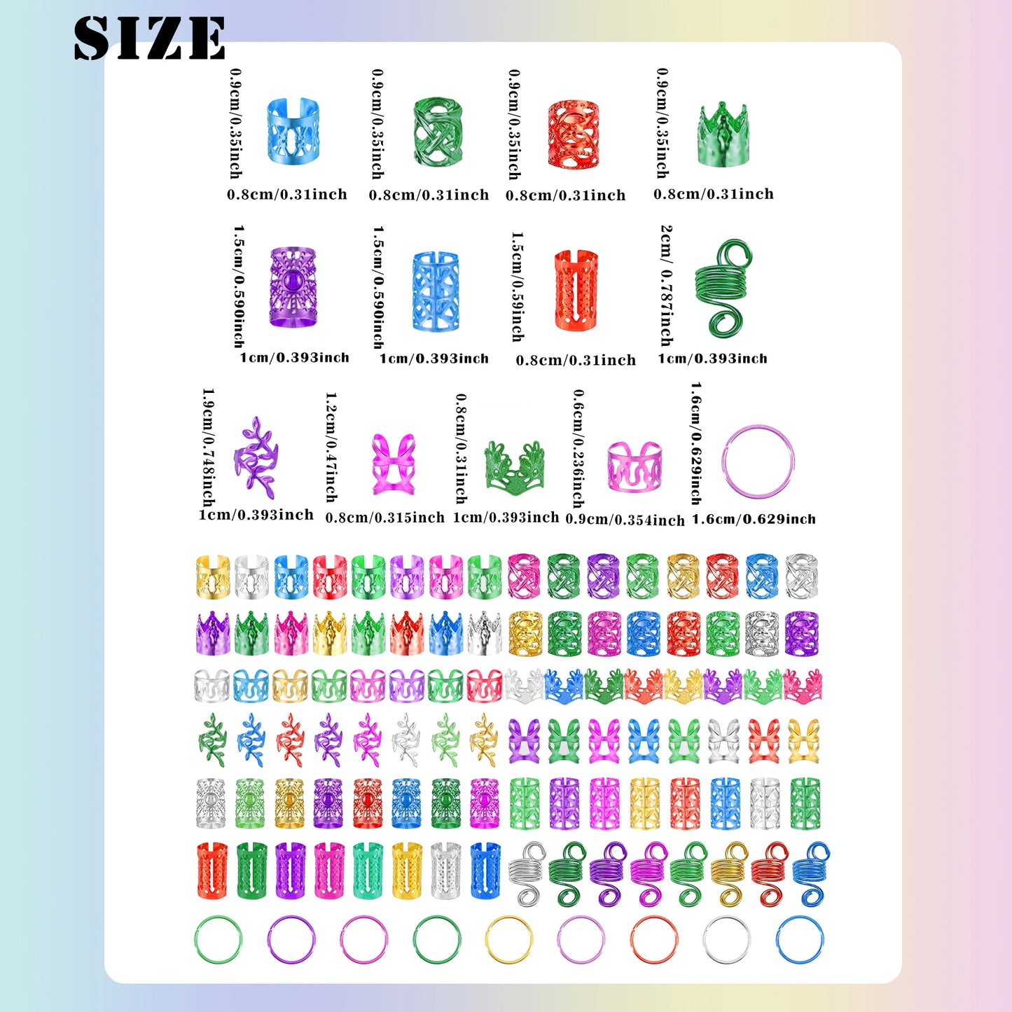 280pcs Alloy Hair Accessories Set, Elegant BOHO Style, Hollow Beaded Designs, Round Shape, Solid Color Hair Jewelry