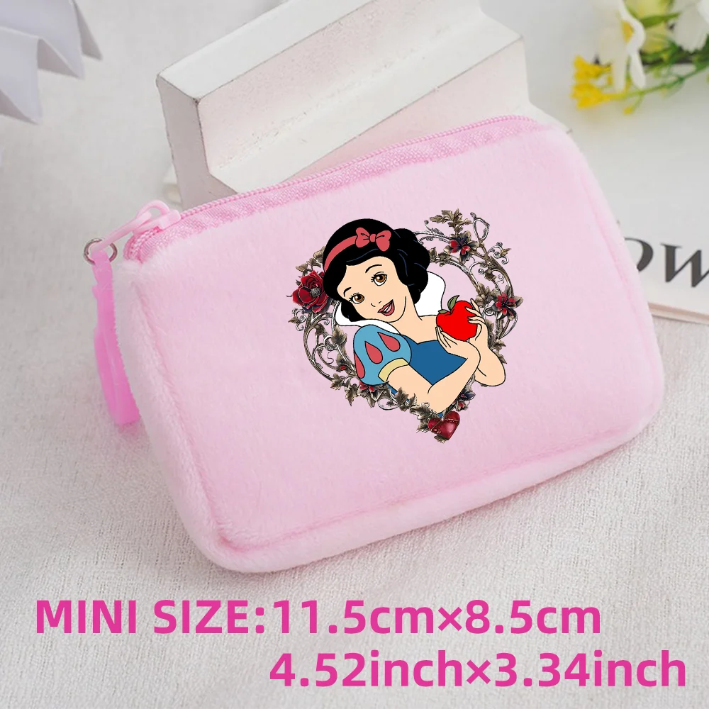 Princess Disney Kids Anime Plush Coin Purse Girls Mini Wallet Printed Moneybag Kawaii Square Portable Storage Bag Birthday Gifts 1pcs-012