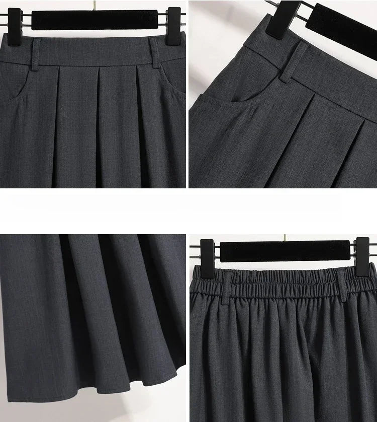 2025 Solid Color Versatile Medium Length Skirt Pleated Plus Size A-Line Maxi Gown Cover Hip Spring Summer New Half-length Skirt