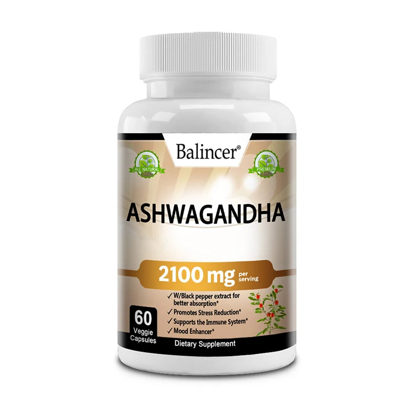 Organic Ashwagandha 2,100 Mg - Stress Relief, Mood Improvement, Immune and Thyroid Support 60count United States
