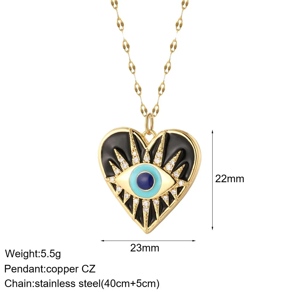 Heart Evil Blue Eye Sun Necklace for Women Cute Dog Bee Elephant Gold Color Pendant Woman's Collars Long Stainless Steel Chains NK008G2AC220036G1