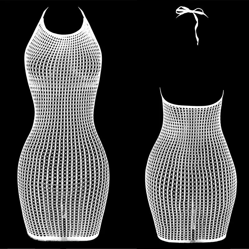 1PC Women Sexy Fishnet Cover Up Without Bikini Hollow Out See Through Bodycon Dress Beachwear Summer Women's Swimwear DS140 one-size DS140-white