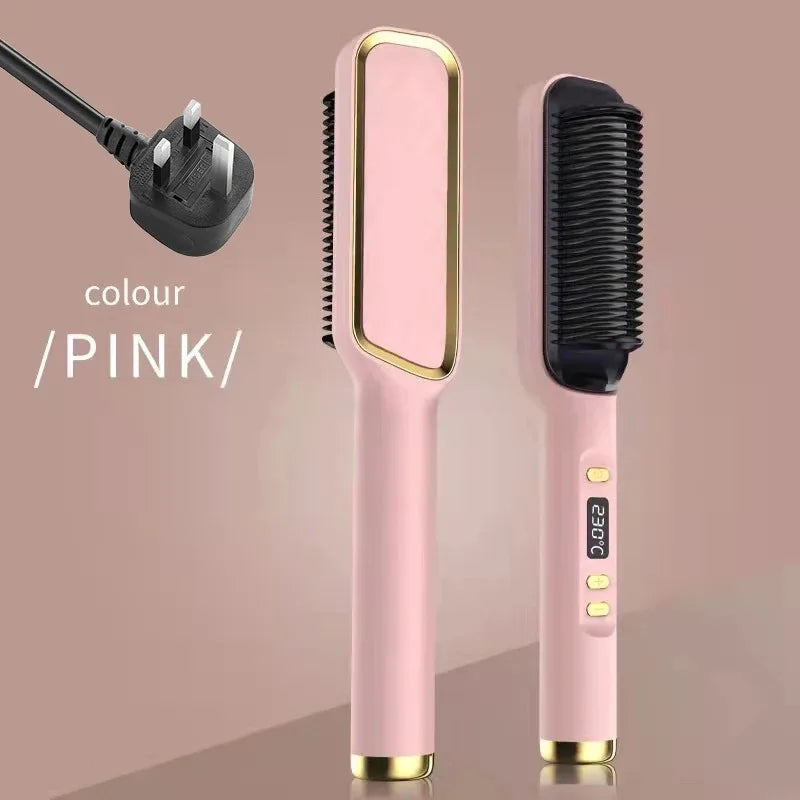 Electric Hot Comb Multifunctional Straight Hair Straightener Comb Negative Ion Anti-Scalding Styling Tool Straightening Brush Pink UK