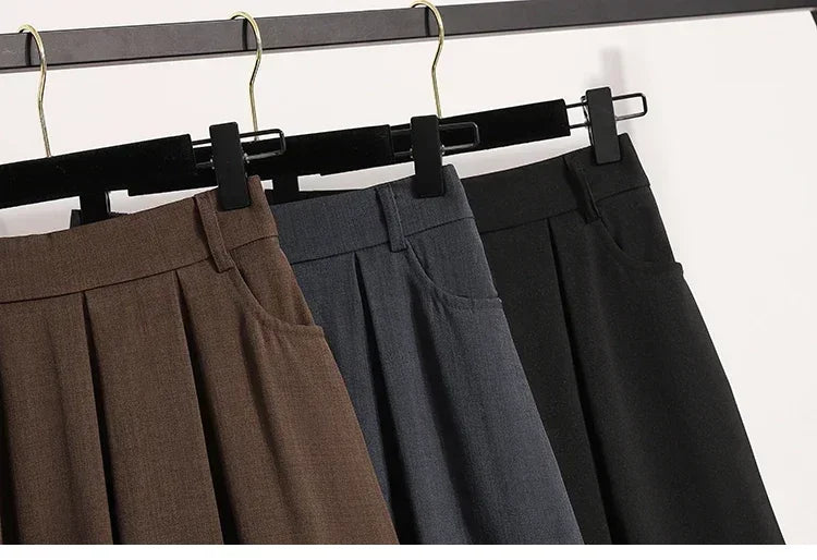 2025 Solid Color Versatile Medium Length Skirt Pleated Plus Size A-Line Maxi Gown Cover Hip Spring Summer New Half-length Skirt