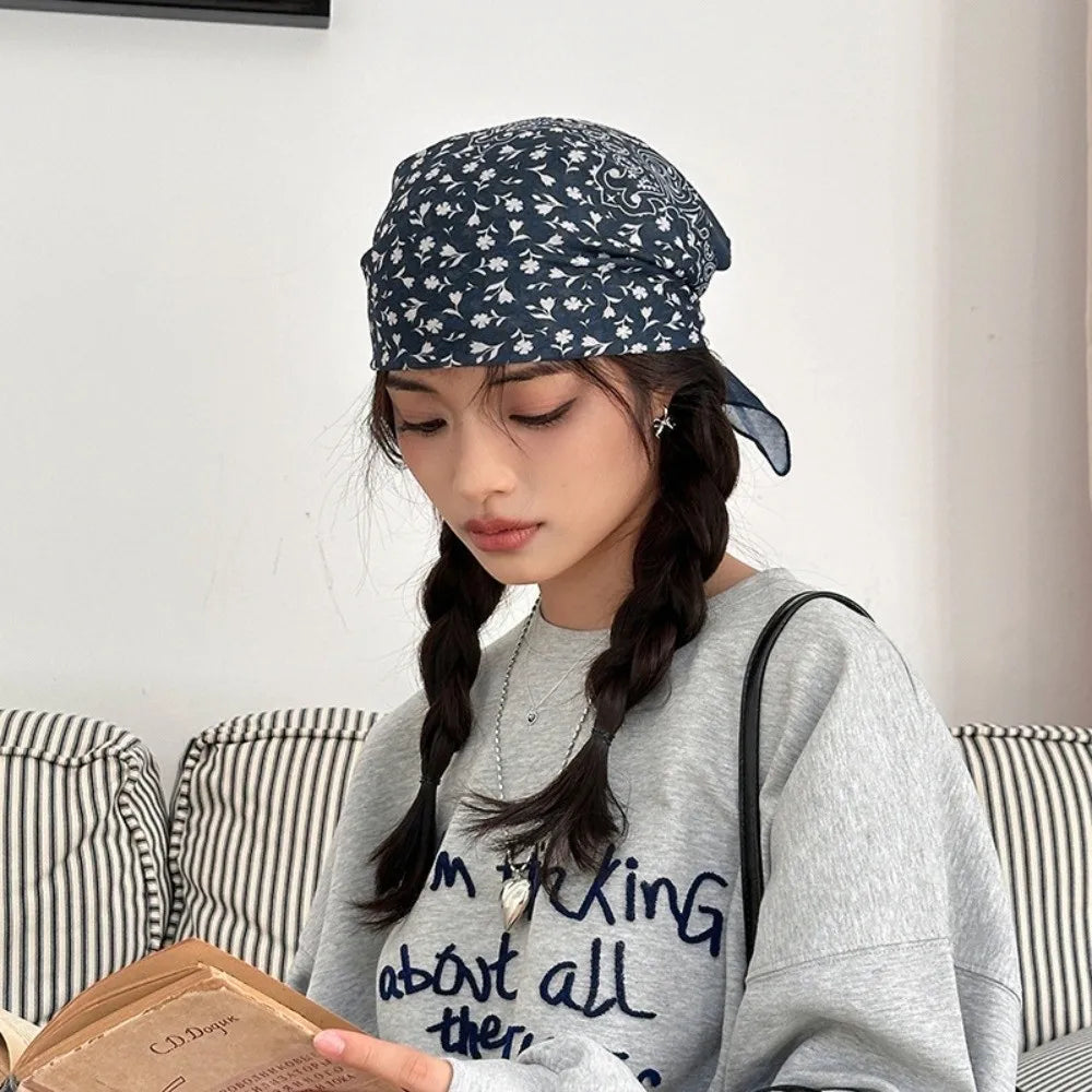 Fashion 58x58cm Hair Scarf Soft Breathable Headband Vintage All-match Silk Scarf D