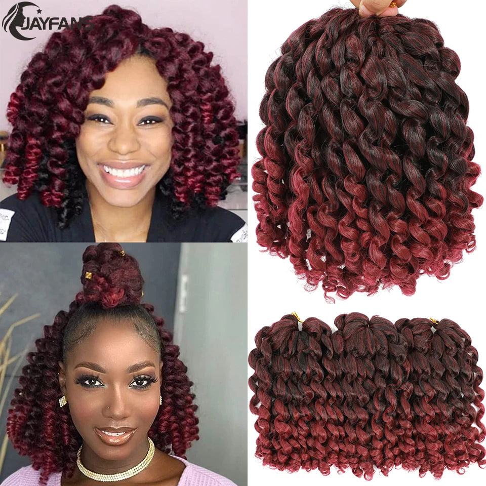 1- 5 Packs 8 inch Jumpy Wand Curl Jamaican Bounce Crochet Hair Natural Black Wand Curls Crochet Hair Short Curly Crochet Braids Badiee Stylez