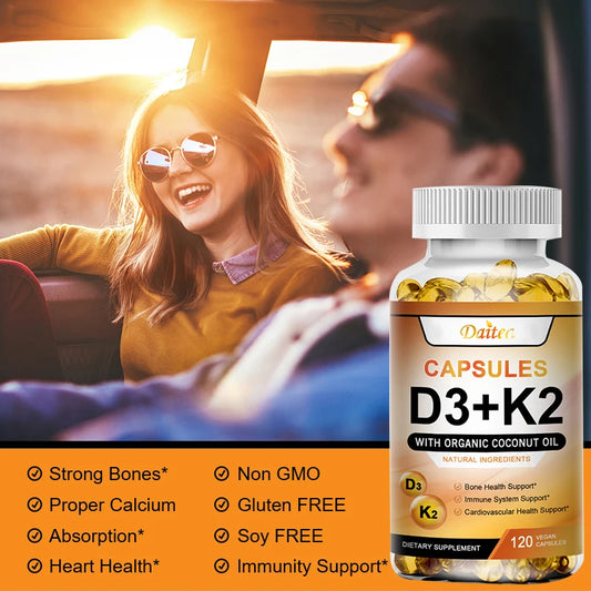 Vitamin K2, D3 supplement to support the immune system and improve body and bone health. 120 capsules