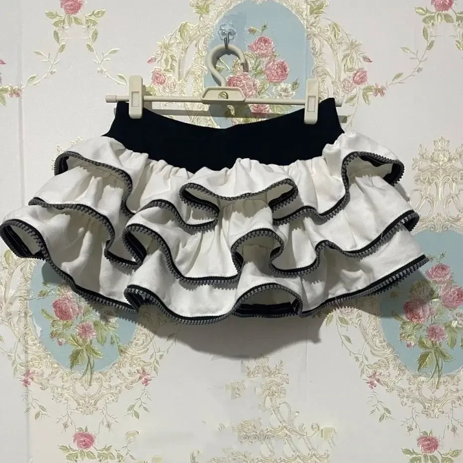 Zipper Half Skirt for Women Retro Punk Subculture Cake Puffy Skirt Japanese Lolita Y2K Spicy Girl High Waist Ultra Short Skirt