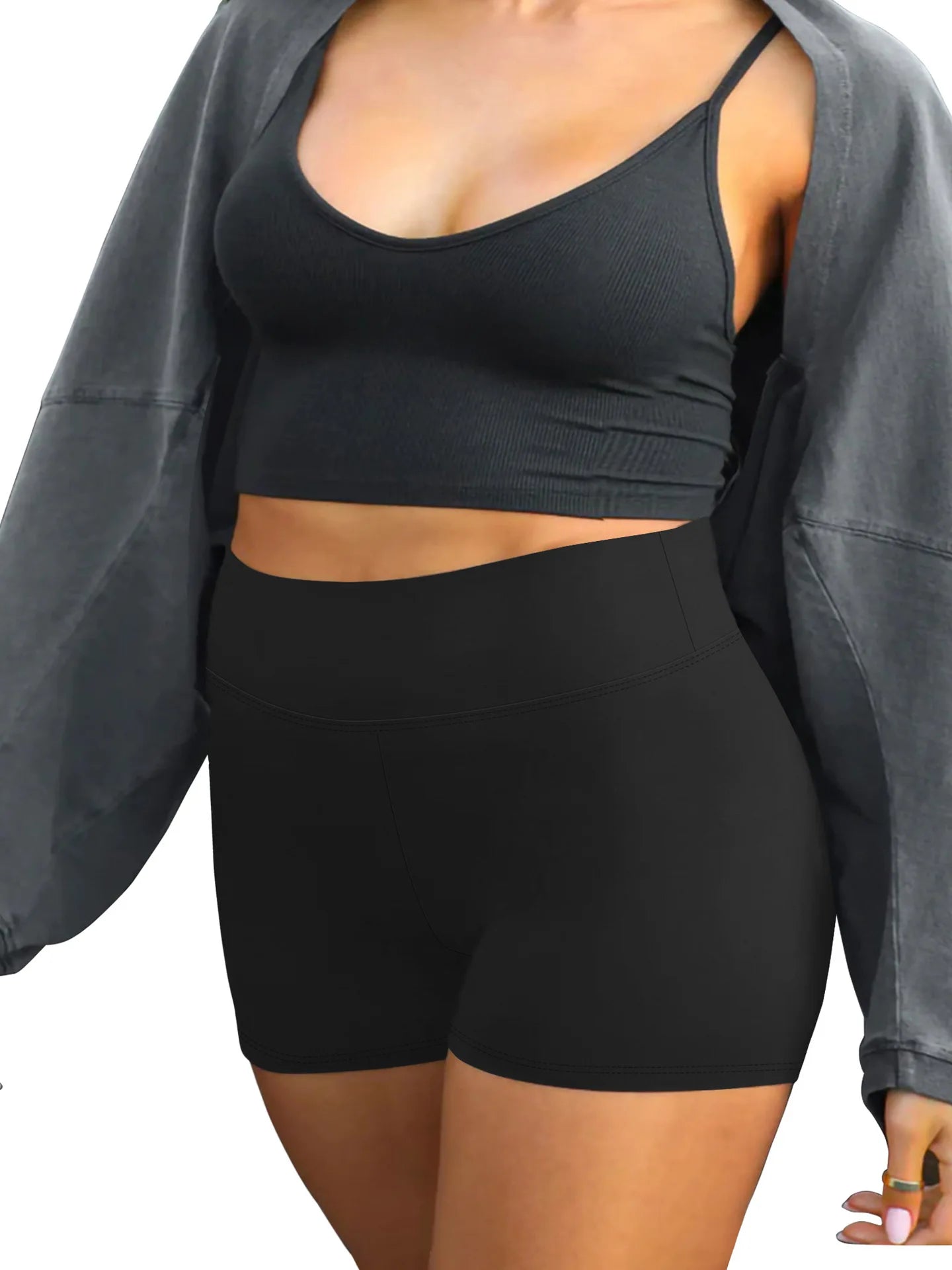 Plus Size Fit Yoga Shorts for Women's High Waist Side Pocket Workout Running Tight Stretchy Athletic Summer Fashion Slim Shorts