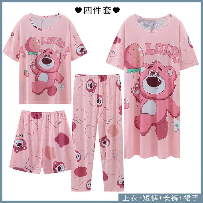 Women's Four-piece Pajamas Homewear Women's Summer Loose Students Big Size Pajamas Homewear New Casual Wear Homewear Set 1