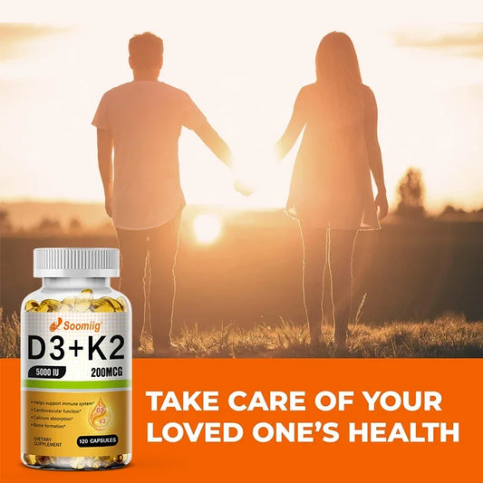 Vitamin K2, D3 Supplement To Help Support The Immune System and Improve The Body's Absorption of Calcium 120 Capsules