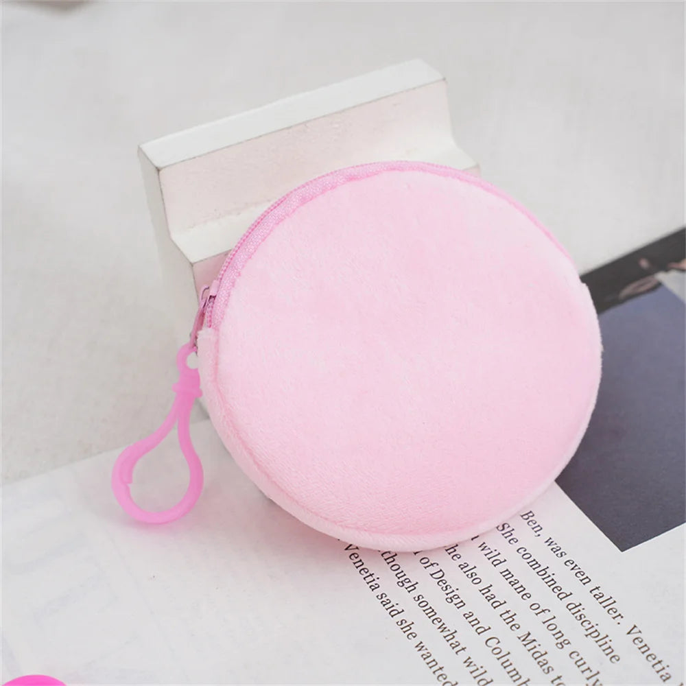 Solid Plush Round Coin Purse Women's Cute Wallet ID Card Bag Keychain Minimalist Coin Bag Kawaii Wallets for Women Gift Pink