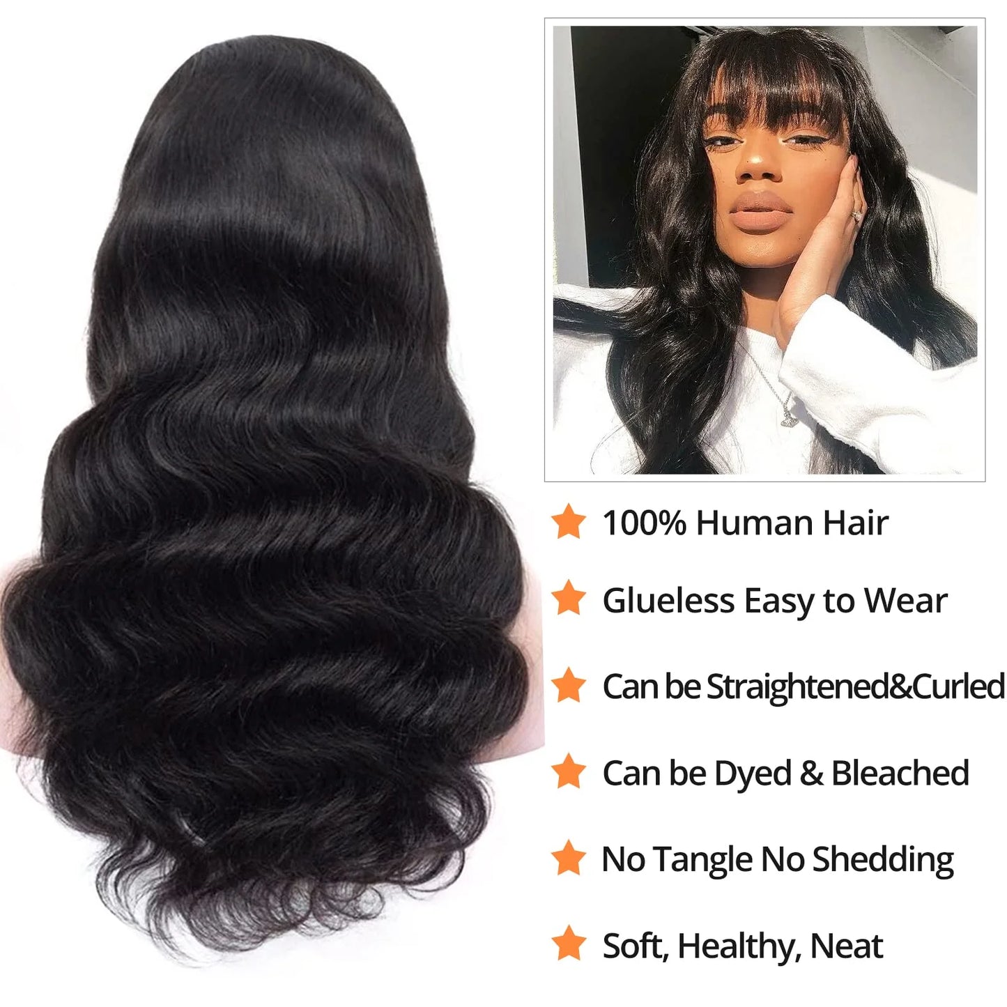 3X1 Glueless Wigs Human Hair with Bangs Body Wave Human Hair Wig with Bangs 3X1 Bleached Knots Lace Front Wig for Black Women Badiee Stylez
