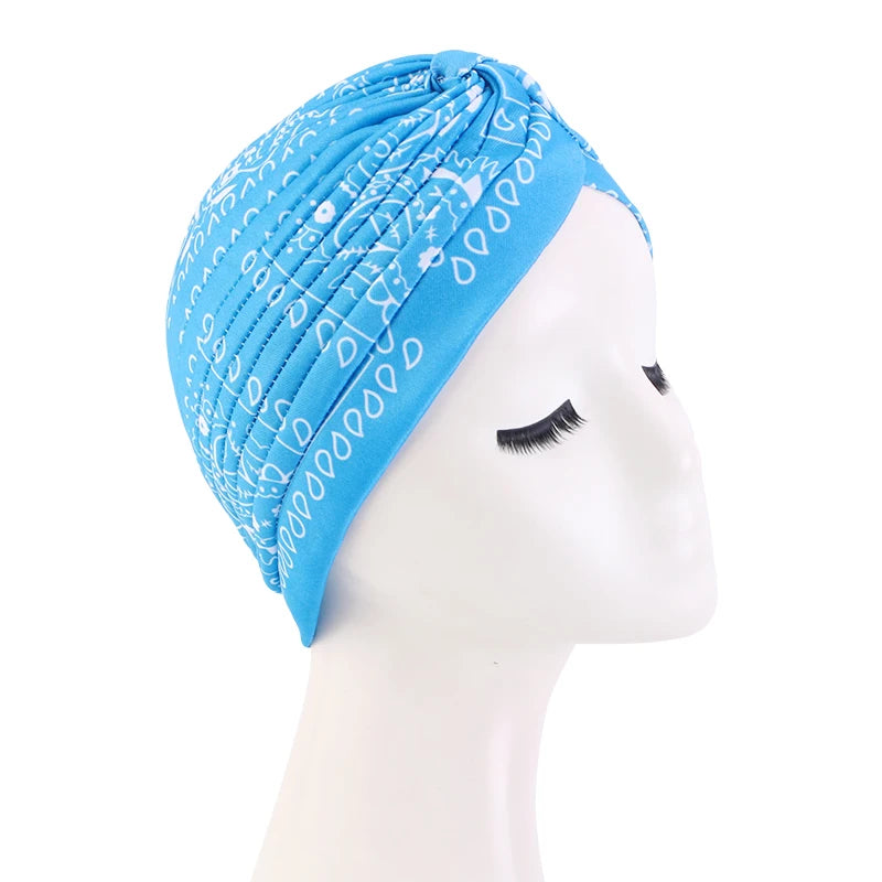 New Women Print Flower Knot Cancer Ruffle Chemo Hat Beanie scarf Turban Head Wrap Knitted Cap Hair Loss Accessories