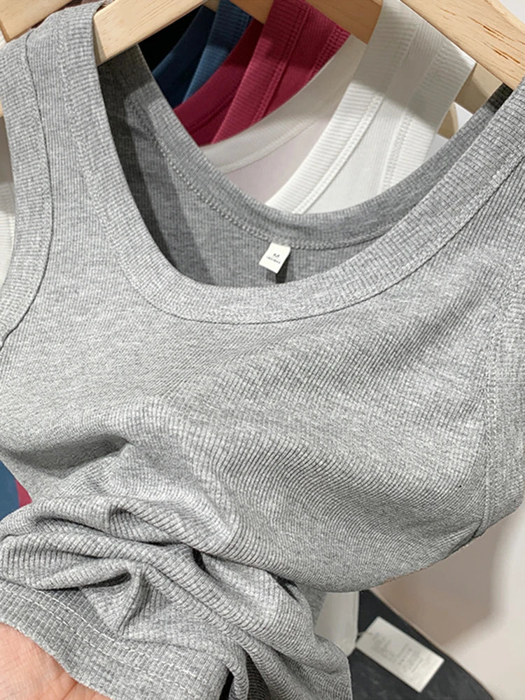 2025 Summer Women Sleeveless Tank Tops Fashion Crop Top O-neck Fitness Knitted Ribbed Vest Female Solid Camis Cropped Streetwear