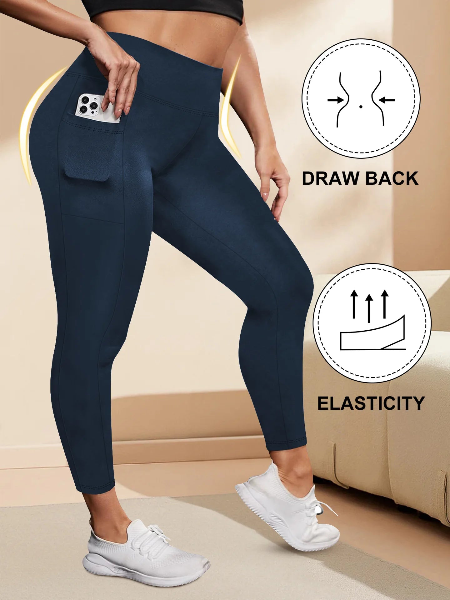 Women's High-Waisted Yoga Pants Plus Size Butt-Lifting Workout Leggings with Pockets Elastic Activewear for Gym & Running