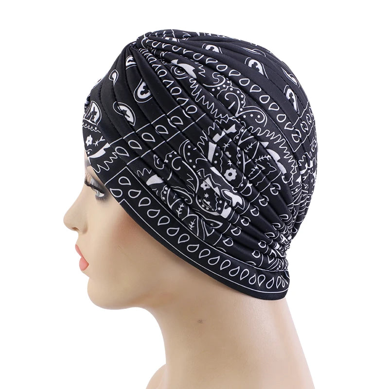 New Women Print Flower Knot Cancer Ruffle Chemo Hat Beanie scarf Turban Head Wrap Knitted Cap Hair Loss Accessories