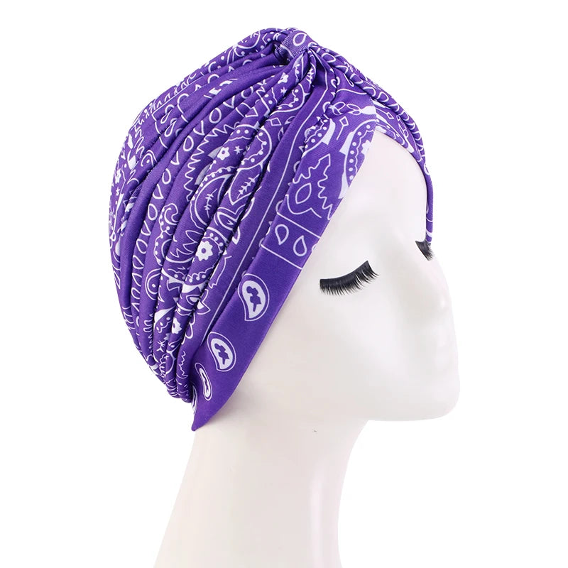New Women Print Flower Knot Cancer Ruffle Chemo Hat Beanie scarf Turban Head Wrap Knitted Cap Hair Loss Accessories